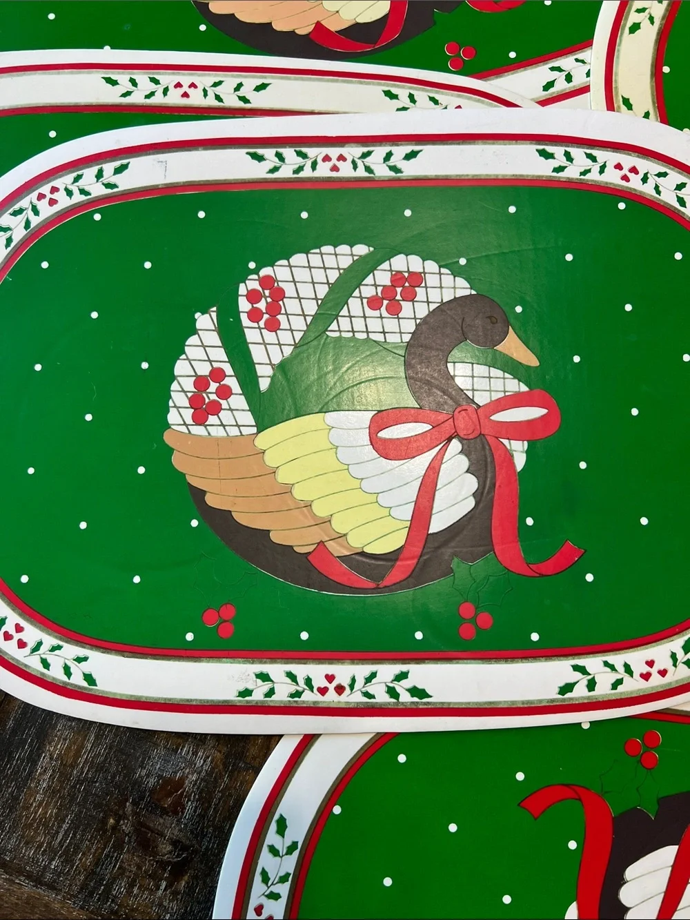 Vintage Vinyl Christmas Ducks Placemat. Set of 10